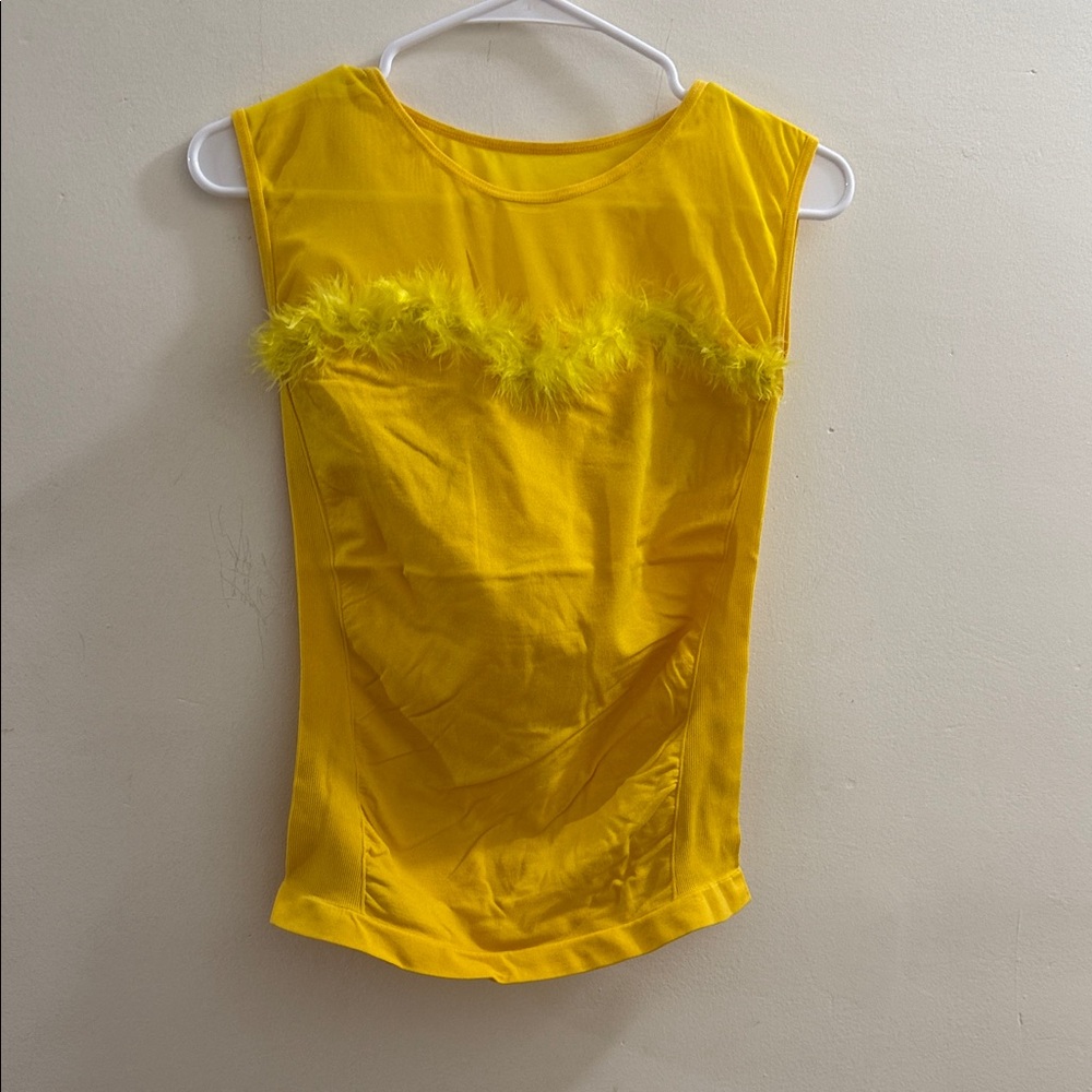 Sunny Yellow Feather-Accent Tank Top